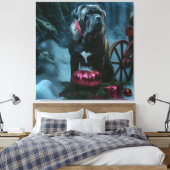 Cane Corso Snowy Sleigh Kerst Decor Canvas Afdruk (Insitu (Slaapkamer))