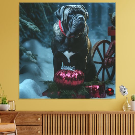 Cane Corso Snowy Sleigh Kerst Decor Canvas Afdruk (Insitu (Woonkamer))