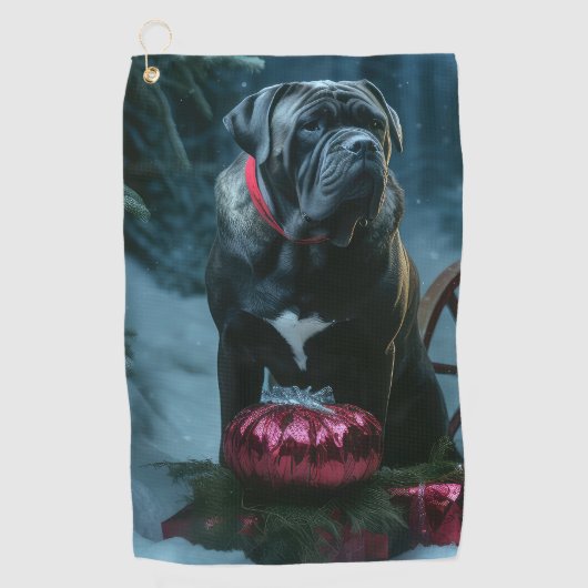 Cane Corso Snowy Sleigh Kerst Decor Golfhanddoek (Voorkant)