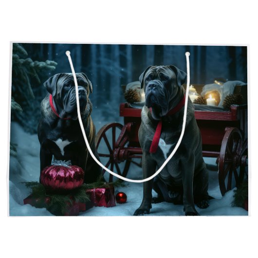 Cane Corso Snowy Sleigh Kerst Decor Groot Cadeauzakje (Achterkant)