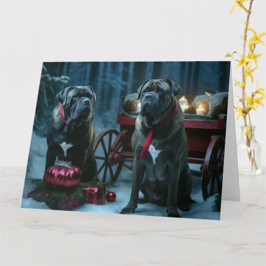 Cane Corso Snowy Sleigh Kerst Decor Kaart (Gele Bloem)