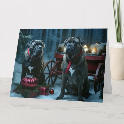 Cane Corso Snowy Sleigh Kerst Decor Kaart (Voorkant)