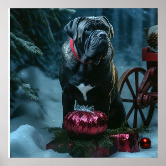 Cane Corso Snowy Sleigh Kerst Decor Poster (Voorkant)