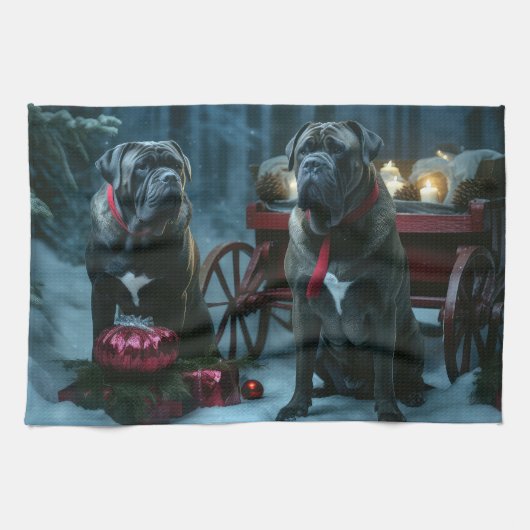 Cane Corso Snowy Sleigh Kerst Decor Theedoek (Horizontaal)