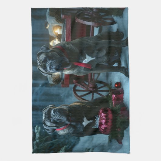 Cane Corso Snowy Sleigh Kerst Decor Theedoek (Verticaal)