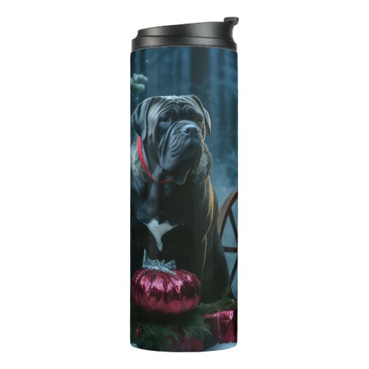 Cane Corso Snowy Sleigh Kerst Decor Thermosbeker (Gedraaid links)