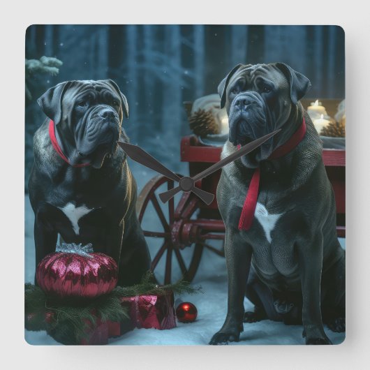 Cane Corso Snowy Sleigh Kerst Decor Vierkante Klok (Voorkant)