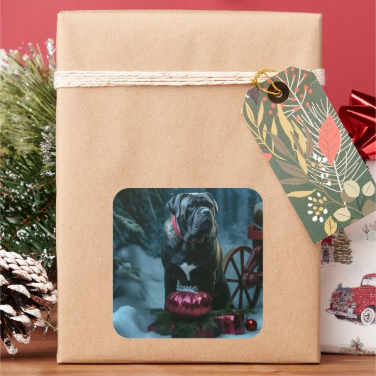 Cane Corso Snowy Sleigh Kerst Decor Vierkante Sticker (Feestdagen)