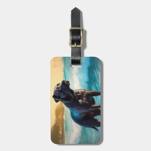Cane Corso strand surfen schilderij Bagagelabel (Voorkant verticaal)