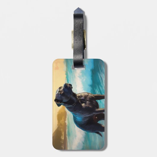 Cane Corso strand surfen schilderij Bagagelabel (Achterkant verticaal)