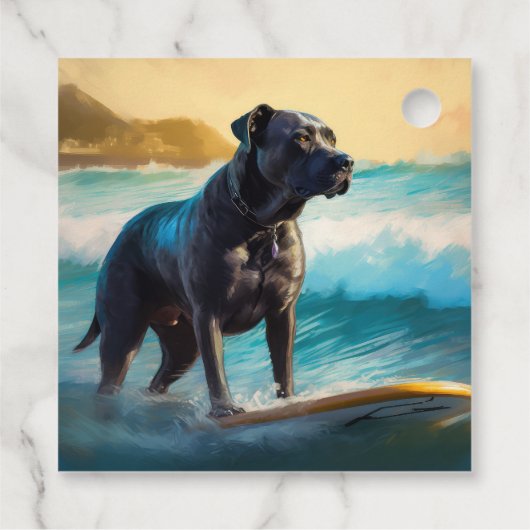 Cane Corso strand surfen schilderij Bedankjes Labels (Achterkant)