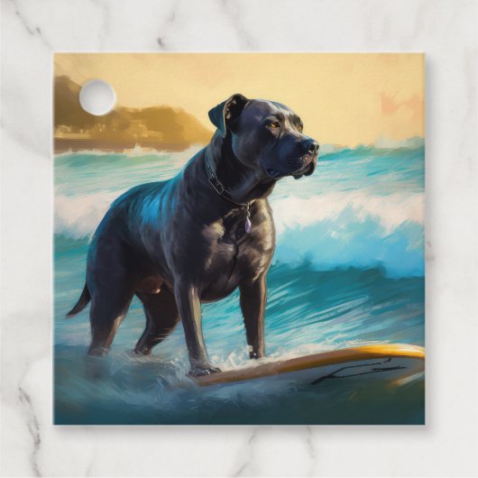 Cane Corso strand surfen schilderij Bedankjes Labels (Voorkant)