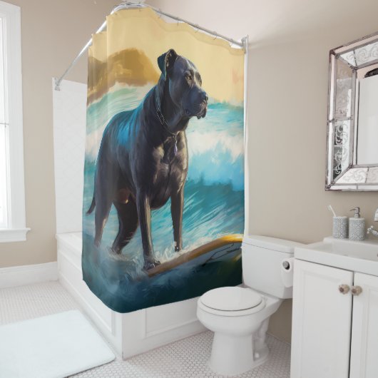 Cane Corso strand surfen schilderij Douchegordijn (In situ)
