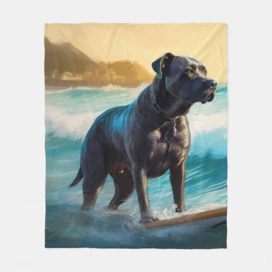 Cane Corso strand surfen schilderij Fleece Deken (Voorkant)