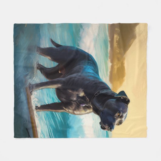 Cane Corso strand surfen schilderij Fleece Deken (Voorkant (Horizontaal))