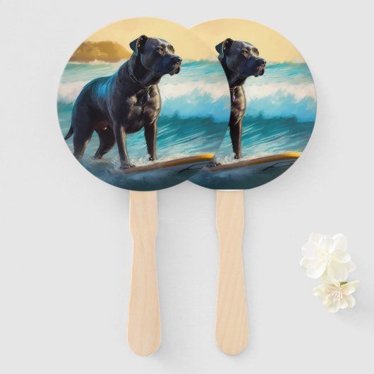 Cane Corso strand surfen schilderij Handwaaier (Voorkant en achterkant)