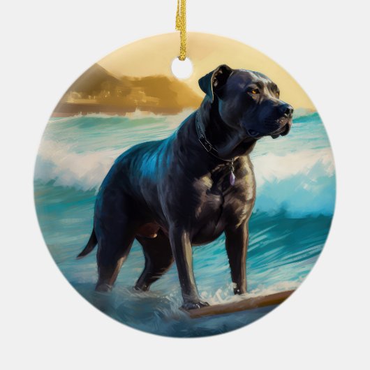 Cane Corso strand surfen schilderij Keramisch Ornament (Achterkant)