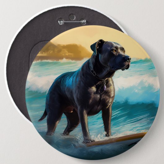 Cane Corso strand surfen schilderij Ronde Button 6,0 Cm (Voorkant /achterkant)