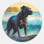 Cane Corso strand surfen schilderij Ronde Sticker (Voorkant)