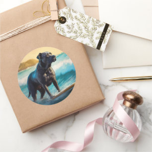 Cane Corso strand surfen schilderij Ronde Sticker