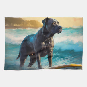 Cane Corso strand surfen schilderij Theedoek
