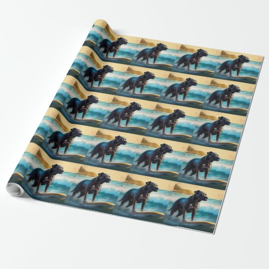 Cane Corso Strand Surfing Schilderij Cadeaupapier (Uitgerold)