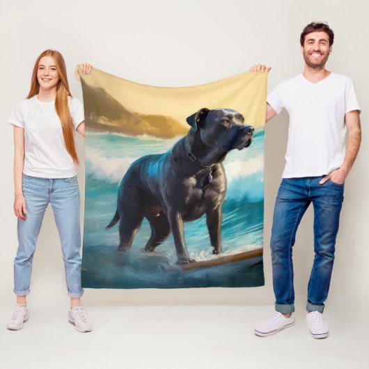 Cane Corso Strand Surfing Schilderij Fleece Deken (In situ)