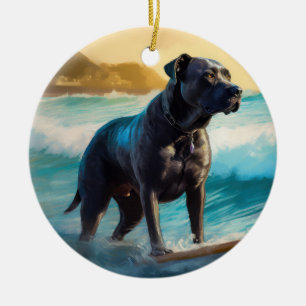 Cane Corso Strand Surfing Schilderij Keramisch Ornament