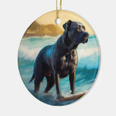 Cane Corso Strand Surfing Schilderij Keramisch Ornament (Links)