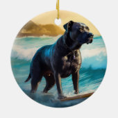 Cane Corso Strand Surfing Schilderij Keramisch Ornament (Achterkant)