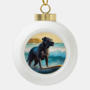 Cane Corso Strand Surfing Schilderij Keramische Bal Ornament