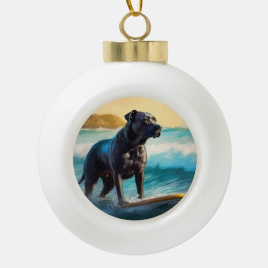 Cane Corso Strand Surfing Schilderij Keramische Bal Ornament (Voorkant)