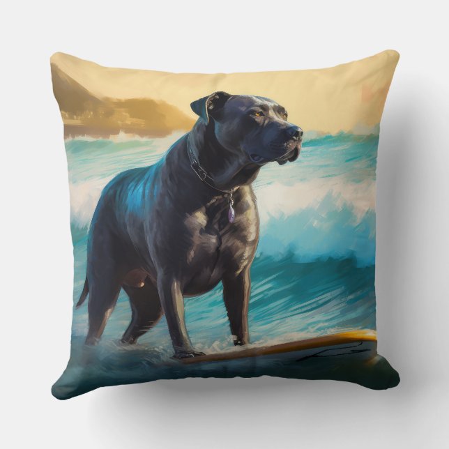 Cane Corso Strand Surfing Schilderij Kussen (Achterkant)