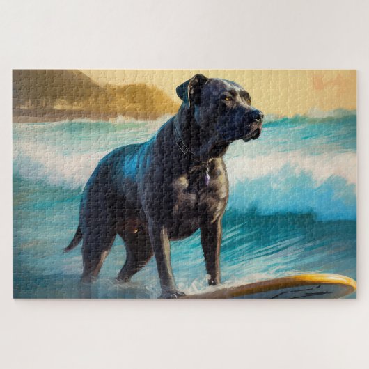 Cane Corso Strand Surfing Schilderij Legpuzzel (Horizontaal)