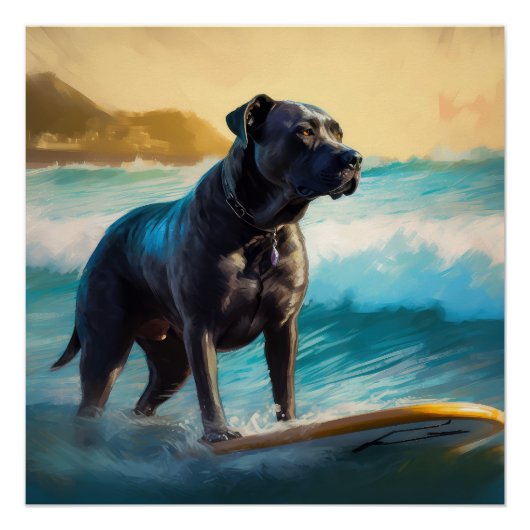 Cane Corso Strand Surfing Schilderij Perfect Poster (Voorkant)