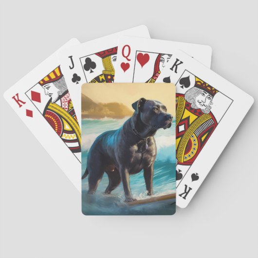 Cane Corso Strand Surfing Schilderij Pokerkaarten (Achterkant)