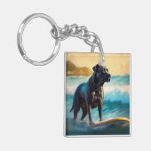 Cane Corso Strand Surfing Schilderij Sleutelhanger (Voorkant Links)