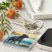 Cane Corso Strand Surfing Schilderij Sleutelhanger (Voorkant Rechts)