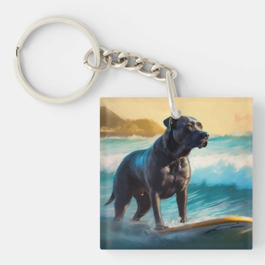 Cane Corso Strand Surfing Schilderij Sleutelhanger (Voorkant)