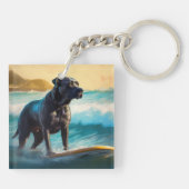 Cane Corso Strand Surfing Schilderij Sleutelhanger (Achterkant)