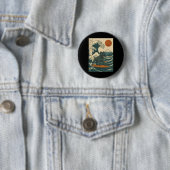 Cane Corso Surfing Japanese Wave  Ronde Button 5,7 Cm (In situ)