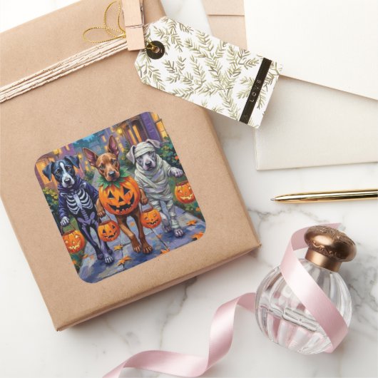 Cane Corso Trick-or-Treating in Halloween kostuums Vierkante Sticker (Geschenken)