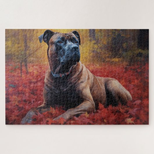 Cane Corso tussen herfstbladeren inspireert Legpuzzel (Horizontaal)