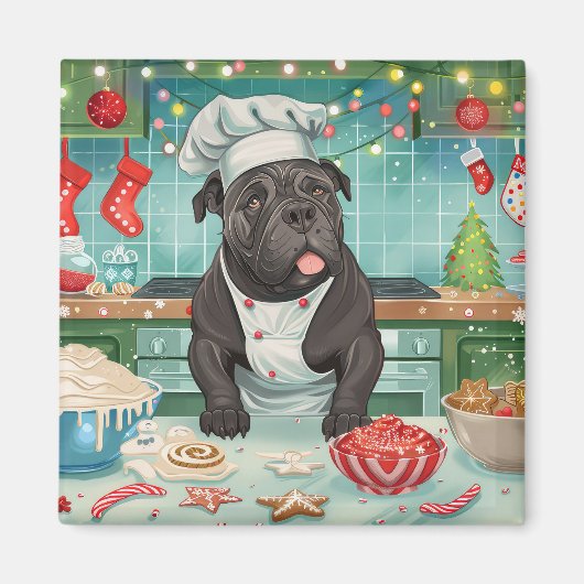Cane Corso Vakantie Bakken: Feestelijke Kerst Magneet (Voorkant)