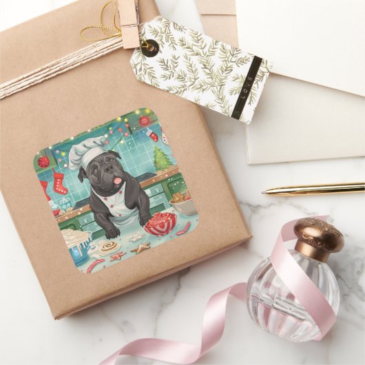 Cane Corso Vakantie Bakken: Feestelijke Kerst Vierkante Sticker (Geschenken)