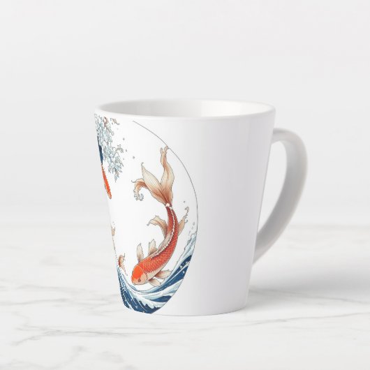 Caneca branca com design de peixes japoneses latte mok (Rechterhoek)