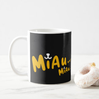 Caneca com Estampa de Gato - Preto e Amarelo Koffiemok