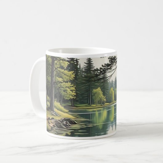 Caneca com ilustração de lago e floresta koffiemok (Voorkant links)