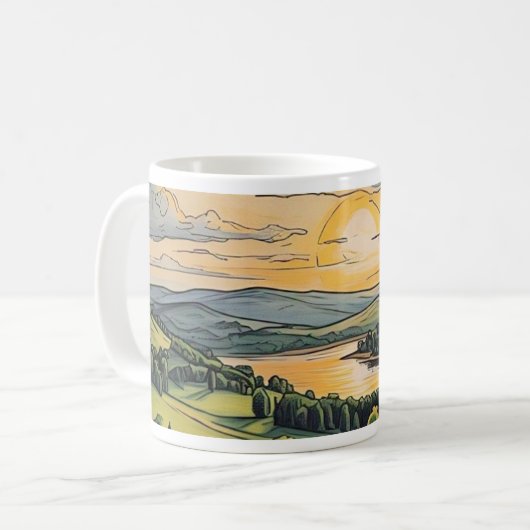 Caneca com ilustração do pôr do sol koffiemok (Voorkant links)
