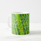 Caneca com riscos e faixas verdes, amarelo e oliva koffiemok (Voorkant links)